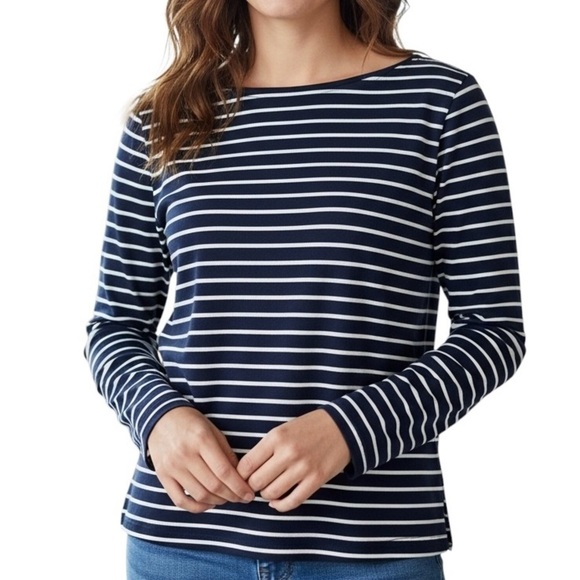 Lauren Ralph Lauren Women Size 2X Stripes Nautical Navy White Casual Comfy Top - Picture 1 of 8